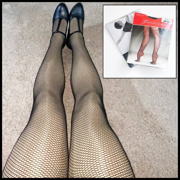 2 NEW DANCE TIGHTS - 1 L BALERA SHINY CARAMEL & 1 M/T THEATRICAL BLACK FISHNETS - Picture 1 of 8